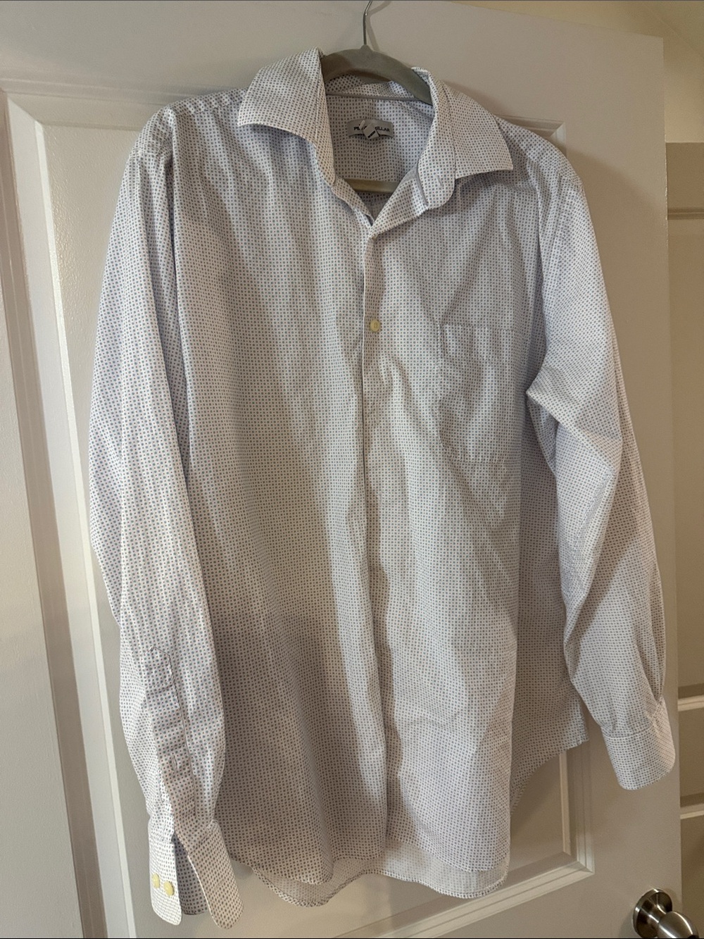 Men's Light Blue Micro-Print Button-Up Shirt - Peter Millar. Size: Large
